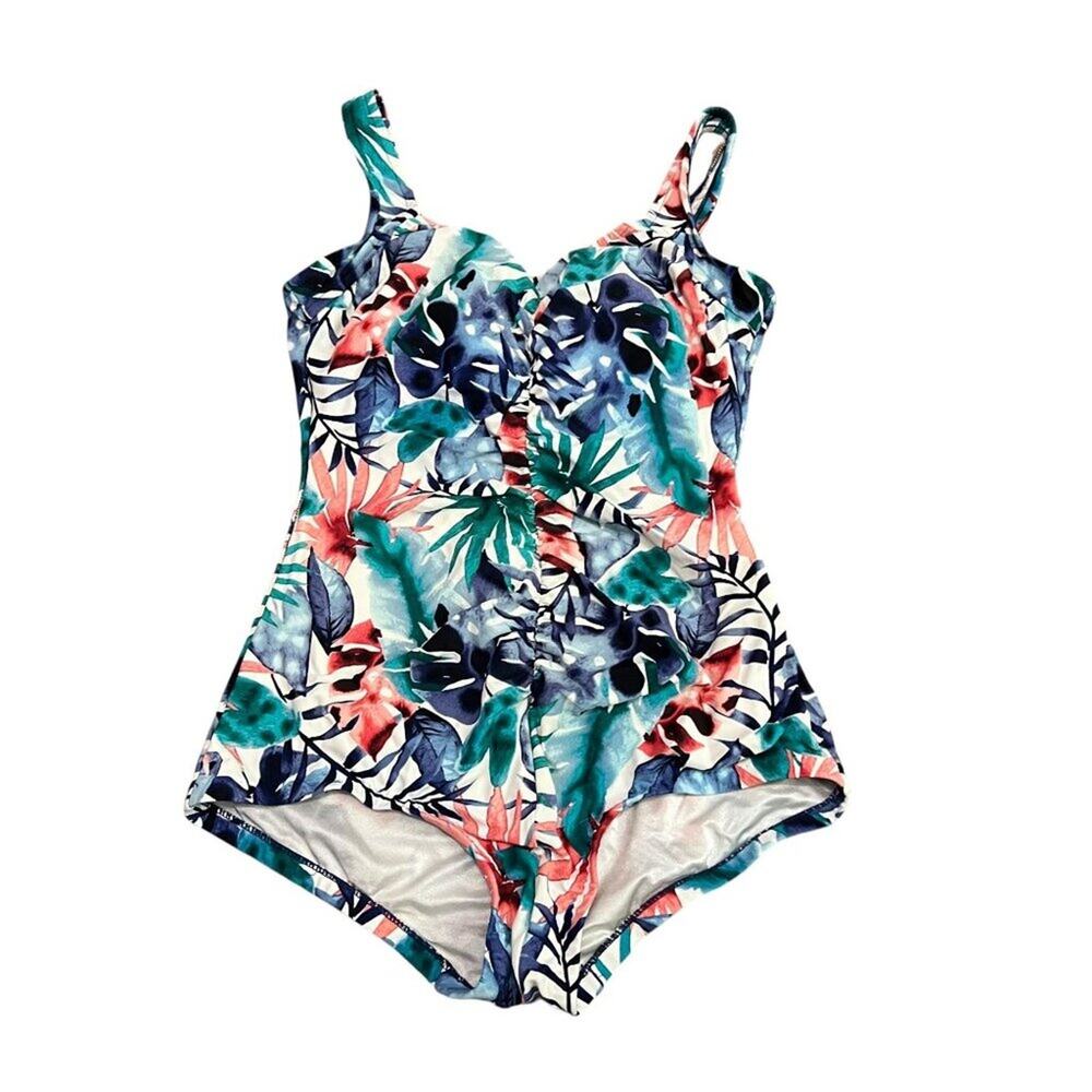 Maxine Of Hollywood Spa Shirred Girl Leg One Piece Swimsuit  Size 16